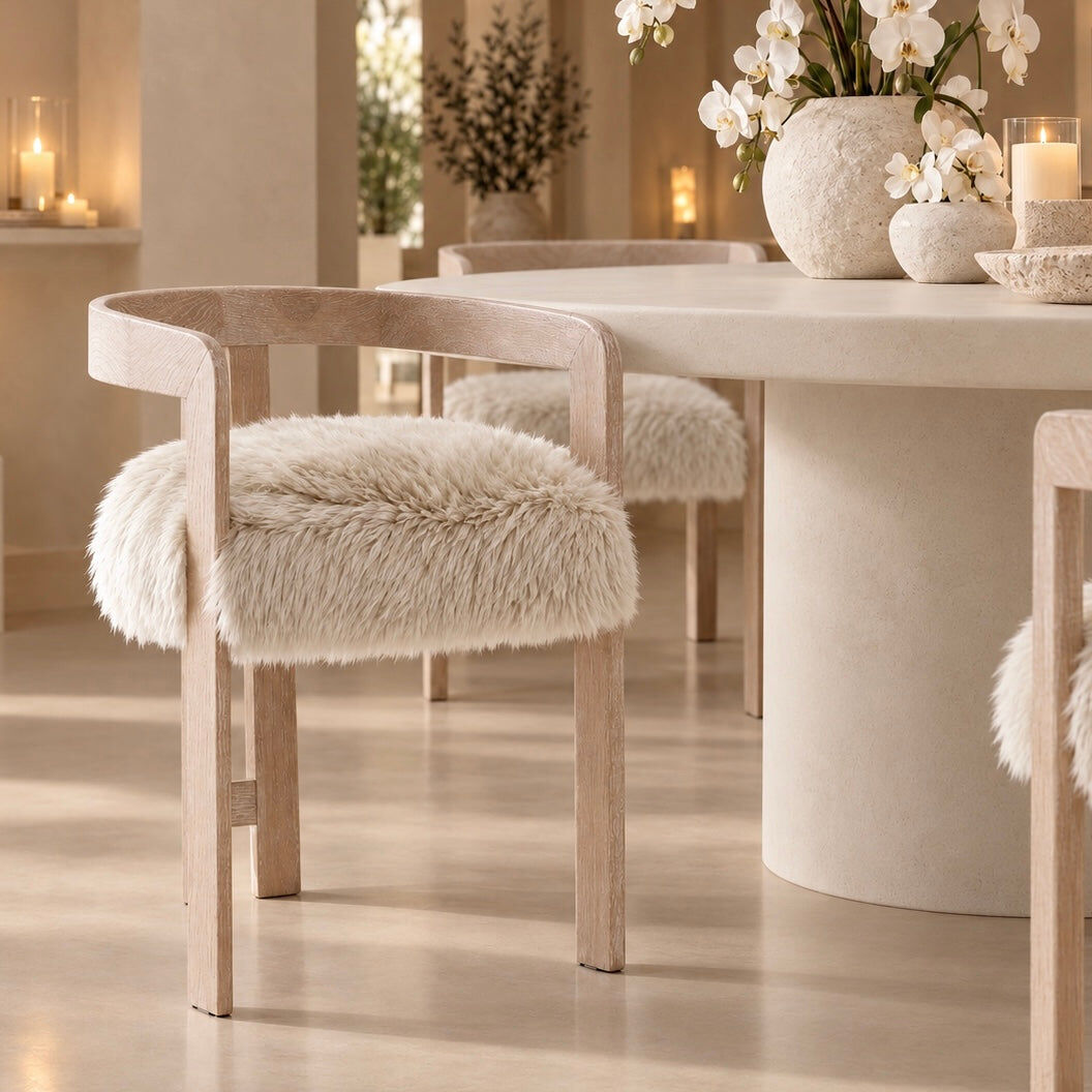 Zenith Faux Sheepskin & Washed Wood Dining Chair
