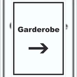HB-Druck Garderobe Schild mit Text Richtungspfeil rechts Kleidung aufbewahren hochkant A0 (841x1189mm)