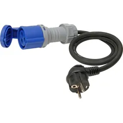 Kopp 147502005 Caravan-Adapterleitung: Eingang: Schutzkontakt-Stecker (16A, 250V), Ausgang: Caravan-Kupplung mit Klappdeckel (3p, 16A, 250V, 6h)
