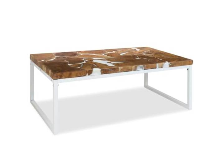 Tmriohed Couchtisch Teakholz mit Harz Stahlgestell 110x60x40 cm Einzigartiges Unikat aus Echtholz für Wohnzimmer und Lounge. Stabile Ablagefläche mit schnellem Aufbau.