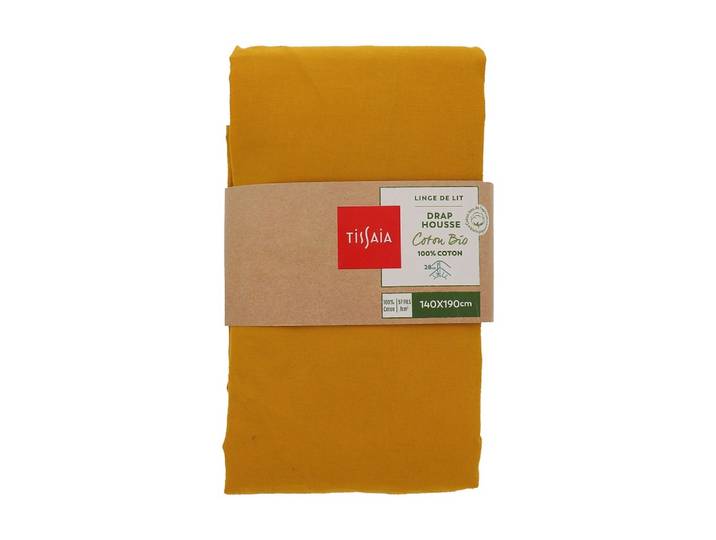 Drap housse uni 140x190 Cm moutarde TISSAIA