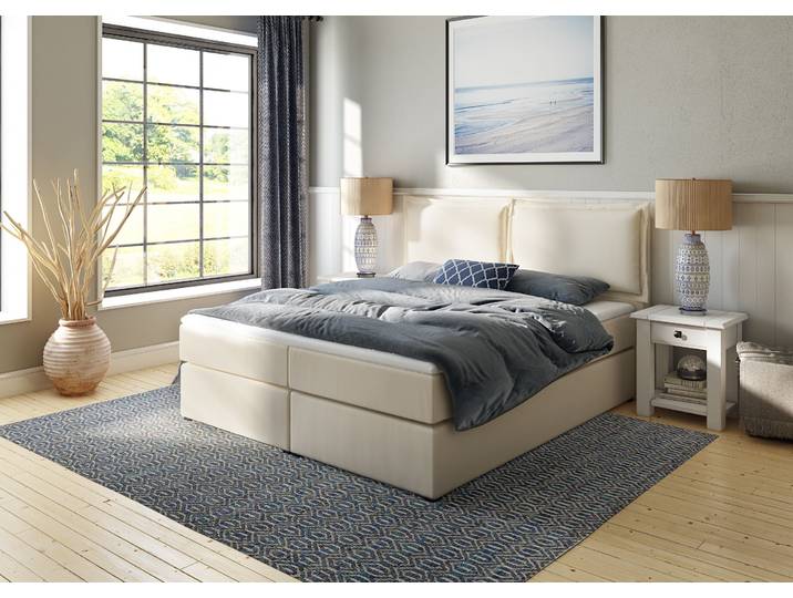 Boxspringbett HOME AFFAIRE Lysann , beige, B:187cm L:215cm, Komplettbetten, Boxspringbett, 5fach verstellbares Kopfteil, in 4 Breiten, 3 Matratzenarten