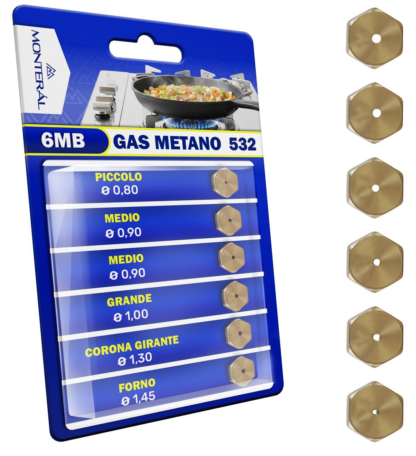 Dripio Set van 6 gasbranders, 6 MB, messing, zwart