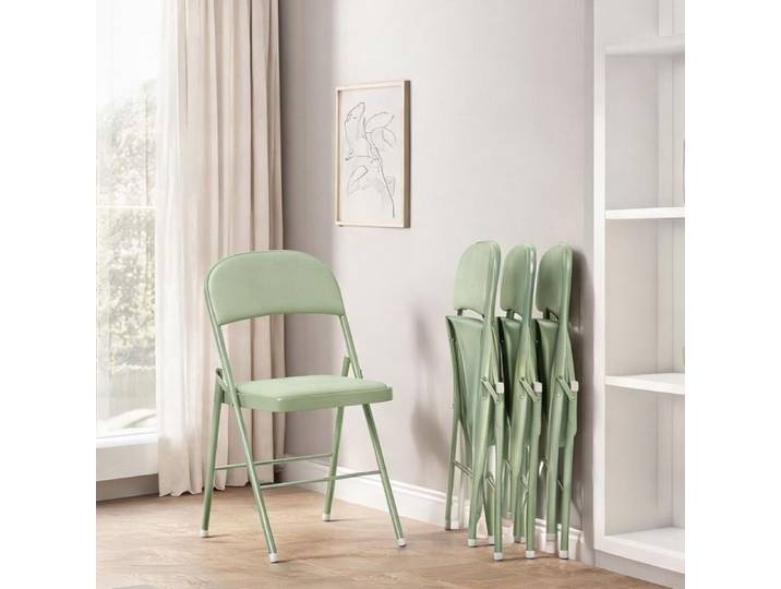 Chaise pliante rembourrée velours vert lot de 4 cadre acier intérieur
