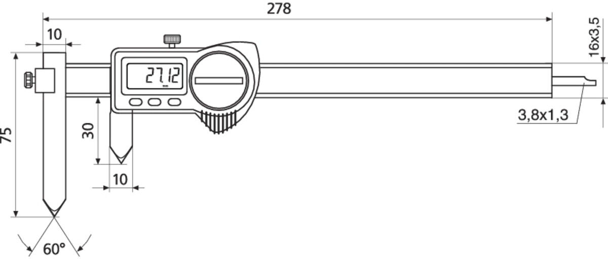 Helios-Preisser Digitaler Taschen-Bohrungsabstandsmessschieber IP67, MB 10-210 mm (1326924)