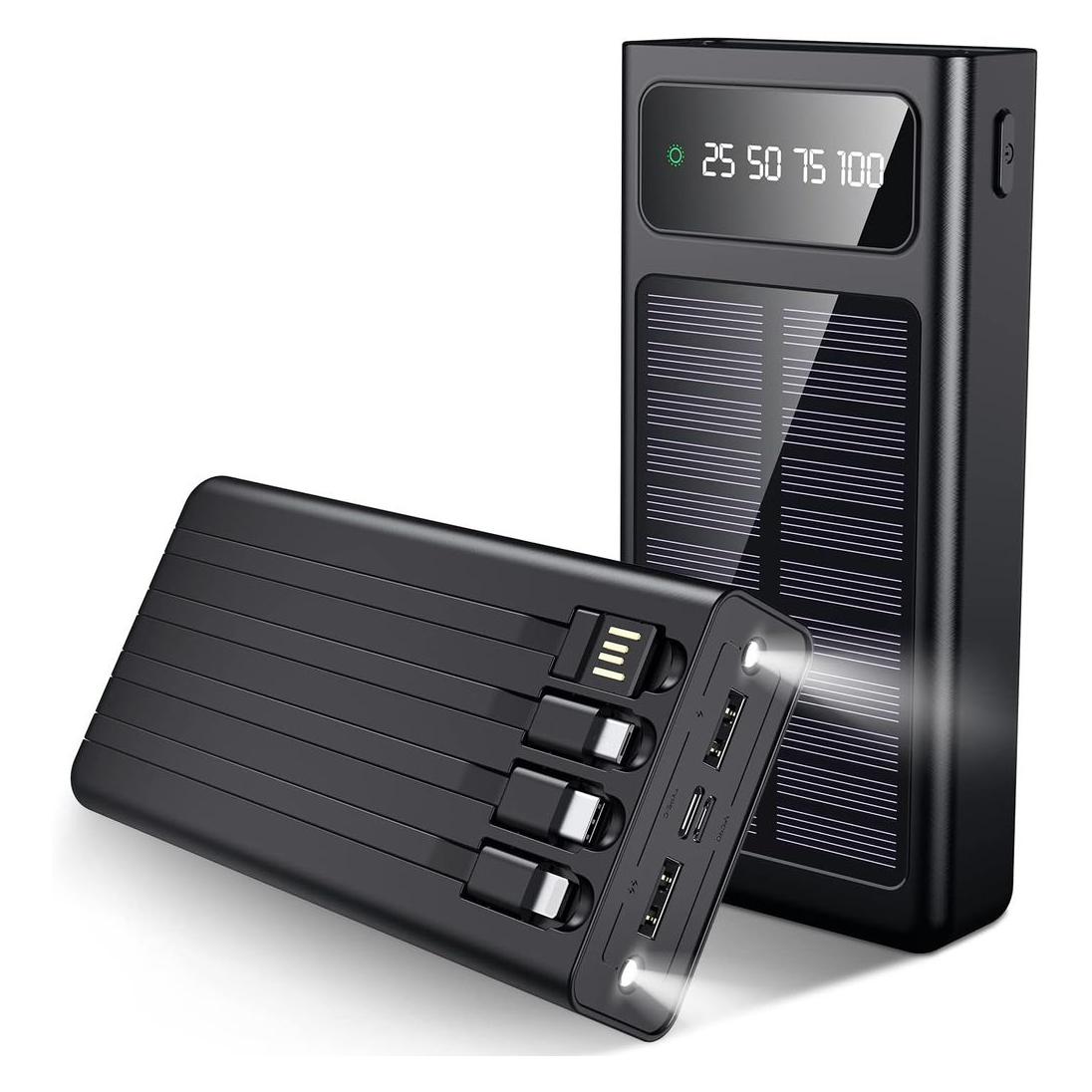 SIGN Solar Powerbank with Built-in Cables, 20000mAh - Black (20000 mAh) (SEP-123)