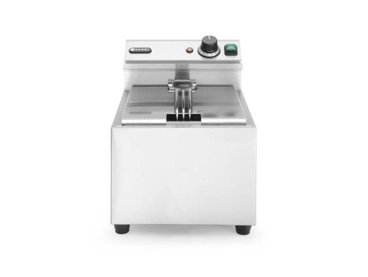 HENDI Fritteuse Mastercook, Tischfriteuse, Sicherhetsthermostat, Frittierkorb mit extra langen Griff, Kaltzone für längere Öl Lebensdauer, 8L, 230V, 3500W, 300x455x(H)345mm, Edelstahl 18/0