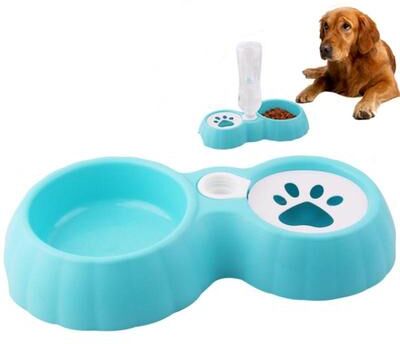 United Premium Double Pet Bowl Feeder With Food & Water Station For Cats & Small Dogs blue