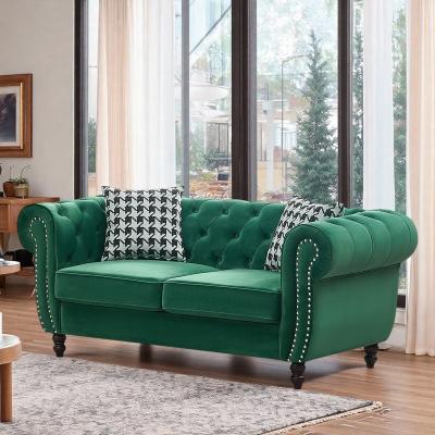 Velvet Chesterfield Sofa with Roll Arms and Nailhead Trim