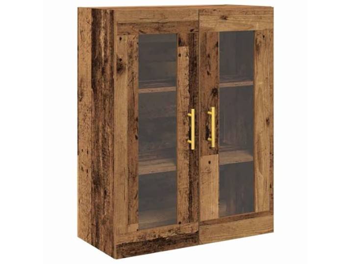 KGFHERENB Wandschrank Altholz 69,5x34x90 cm Holzwerkstoff mit Glastüren Platzsparender Hängeschrank fürs Wohnzimmer mit 2 Glastüren und stilvollen goldenen Griffen für Dekoration und Bücher.
