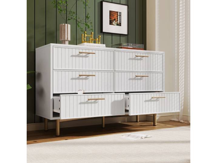 Commode Buffet avec 6 tiroirs 120x75x40 cm - SWEIKO - Blanc