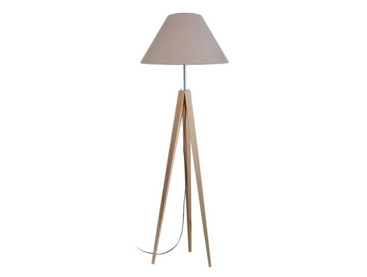 Lampadaire trepied bois H163cm naturel Abat-jour taupe