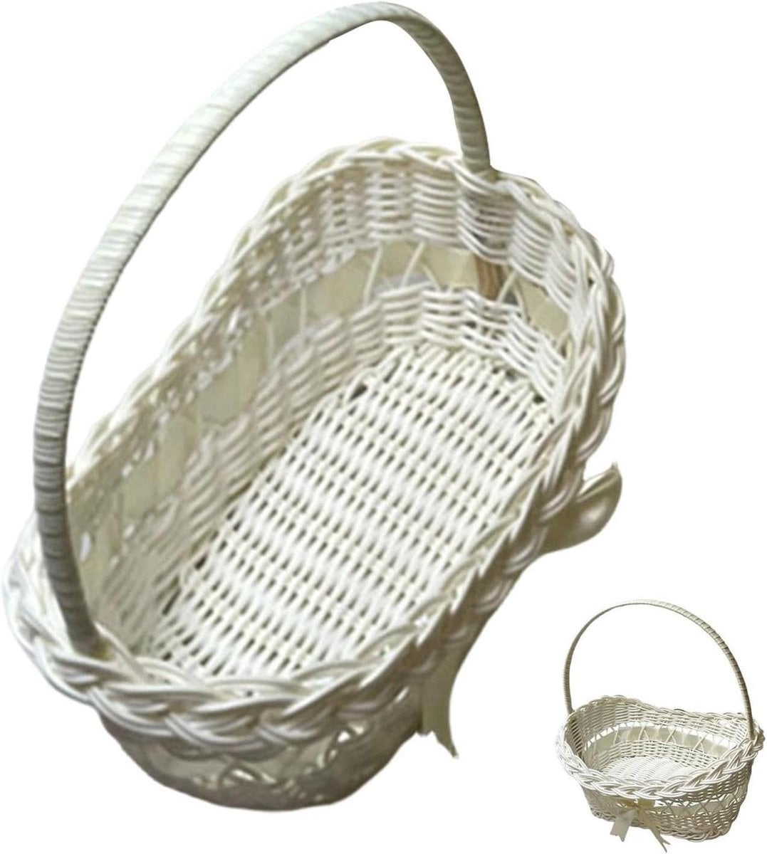 Decoratieve geweven mand met handvat in wit - Breedte: 25 cm, Hoogte: 17,5 cm