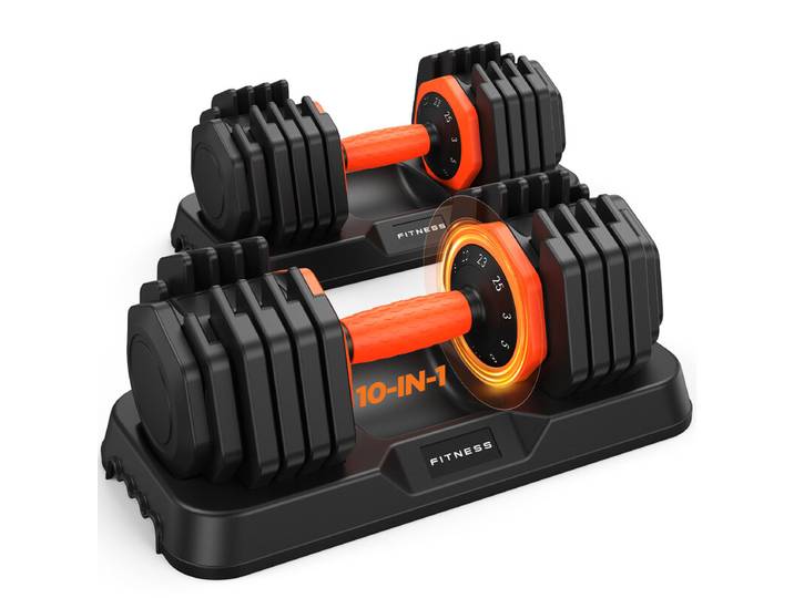 CELEBRATIONDUN 2x11 kg (25 lb) , Verstelbare halters Slimme kliktechnologie voor snelle wissel, antislipgreep, ideaal voor thuis, kantoor, sportschool, lichaamsbeweging