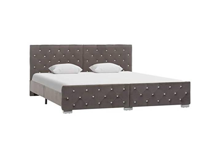 Samt Polsterbett Schlafzimmer Klassisch Holz Stahl 180x200 cm Grau Bettgestell Grau Samt 180x200 cm Polsterbett mit Kopfteil Metallfuß Stabile Konstruktion Holzstahl Modernes Design