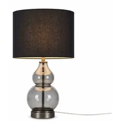 Relaxdays Tischlampe Glasfuß & Stoffschirm Anthrazit
