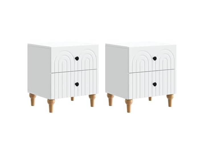 KUPTYERFG 2er Set Nachttisch Weiß 43x34,5x48 cm Holzwerkstoff Nachtschrank Elegantes 2er Set Nachtkommoden mit Schubladen für Schlafzimmer. Bietet praktische Ablagefläche im modernen Streifen-Design.