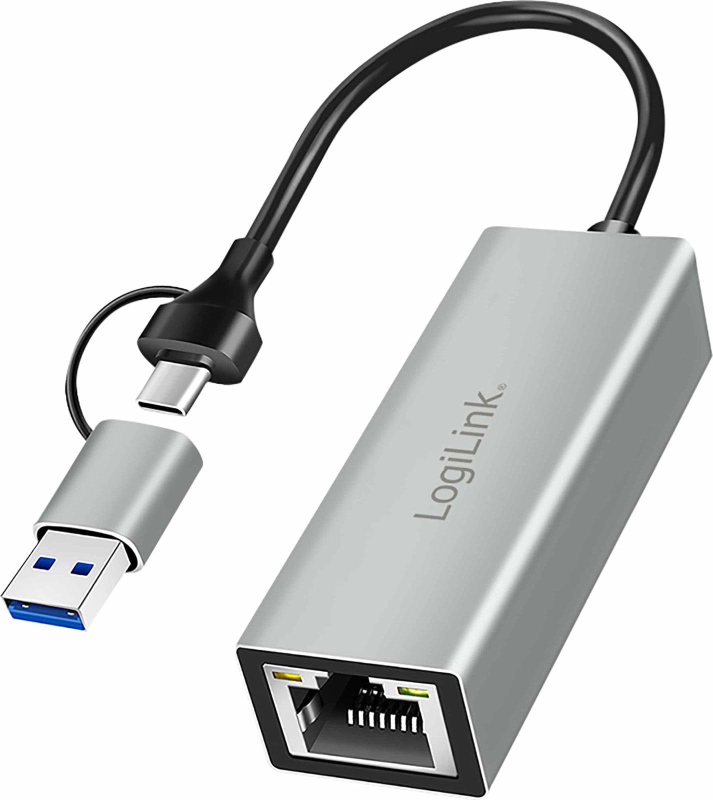 LogiLink UA0238B USB-C naar Gigabit Ethernet Adapter met 2-in-1 USB