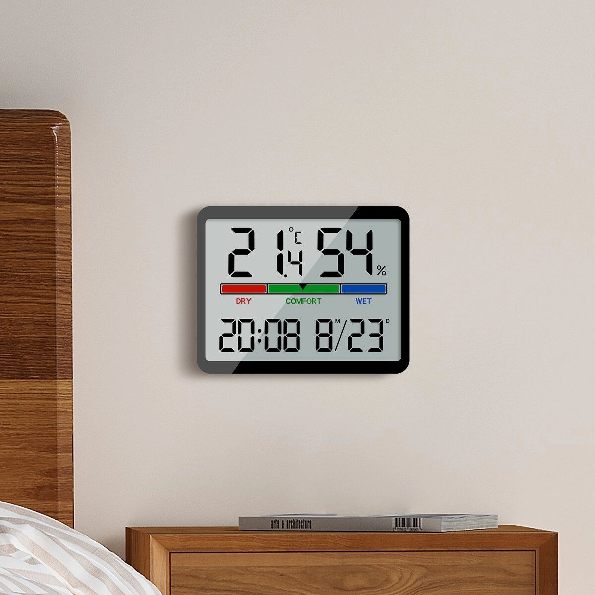 INF Horloge numérique murale avec écran LCD, température, alarme et mode silencieux Le noir