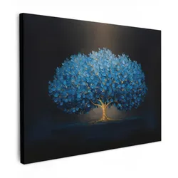 LEINWANDBILD Baum - Blau - Blätter - Pinselstriche Wandbild 40x30 cm