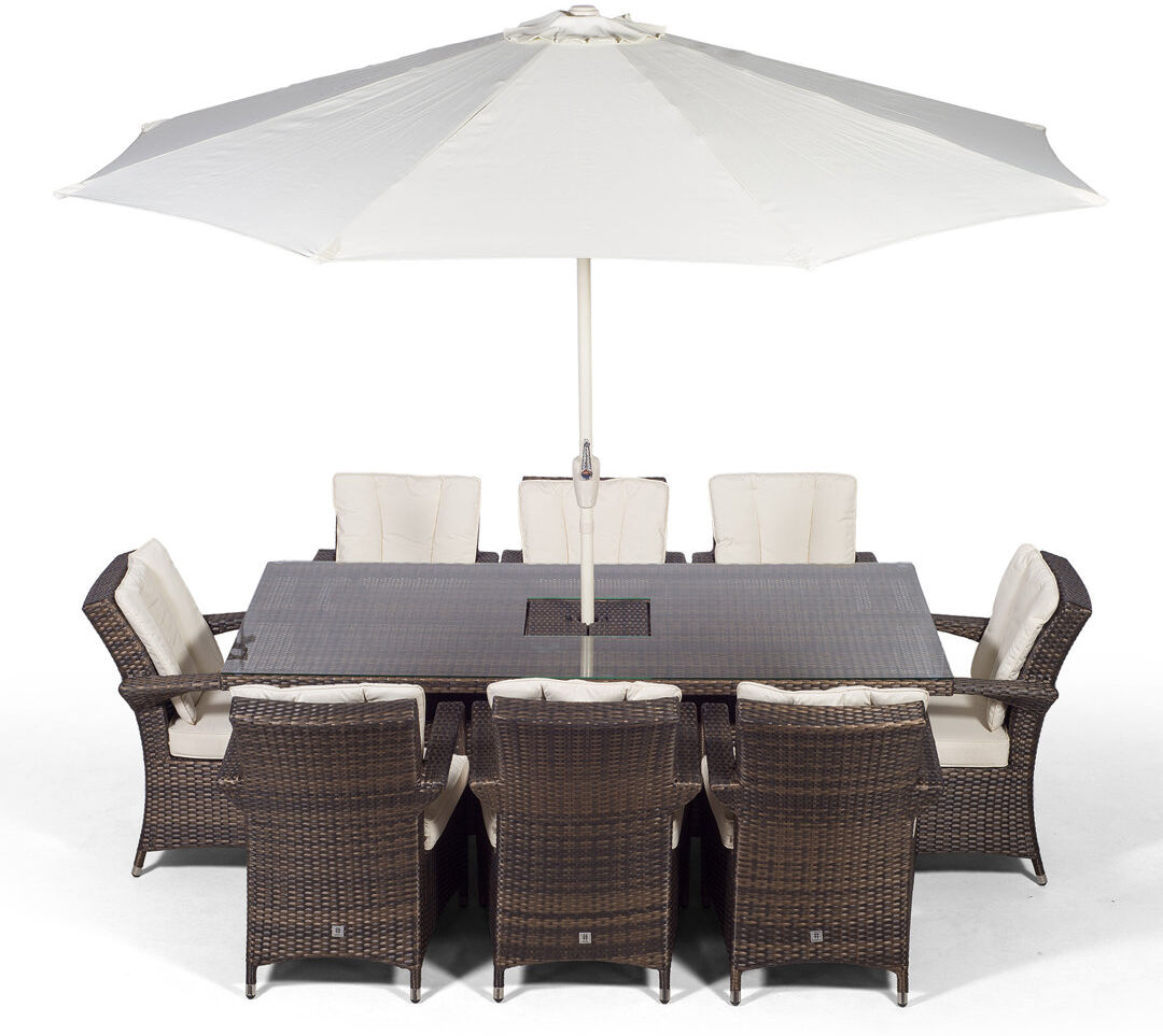 Dakota Fields Karas 8 - Person Patio Dining Set Umbrella Hole Included Rectangular Table with Cushions Included Brown 8