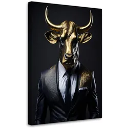 WANDBILD stier tiere im anzug