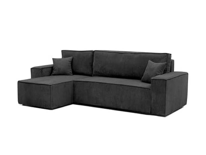 Ecksofa mit Schlaffunktion und Bettkasten 244 x 145 cm Schwarz 244 x 145 cm, Hoher Sitzkomfort, Flexible Ottomane, Wohnen und Schlafen, Integrierter Bettkasten