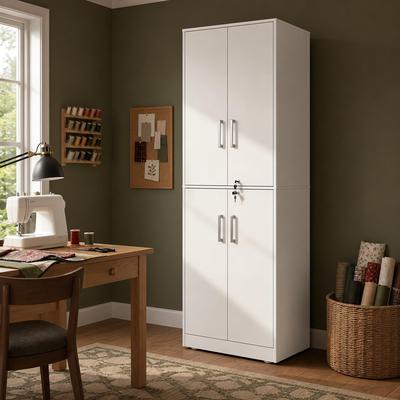 FUFU&GAGA "78.7"" 8-Tier Shelves Craft Storage Cabinet,Craft Armoire with 4 Lockable Doors,Sewing Storage Cabinet"
