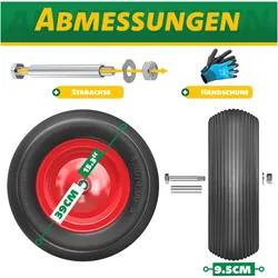 Masko, Zubehör Gartenwerkzeug, PU Schubkarrenrad Vollgummi 200 kg pannensicher 4.80/4.00-8 Ø