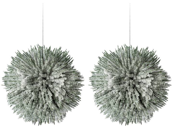 Winterliche Kunstpflanze CREATIV GREEN Weihnachtsdeko , grün, H:14cm Ø:14cm, Kunststoff, Kunstpflanzen, Winterliche Kunstpflanze, Kugel Ø 14 cm, mit künstlichem Schnee bedeckt, 2er-Set