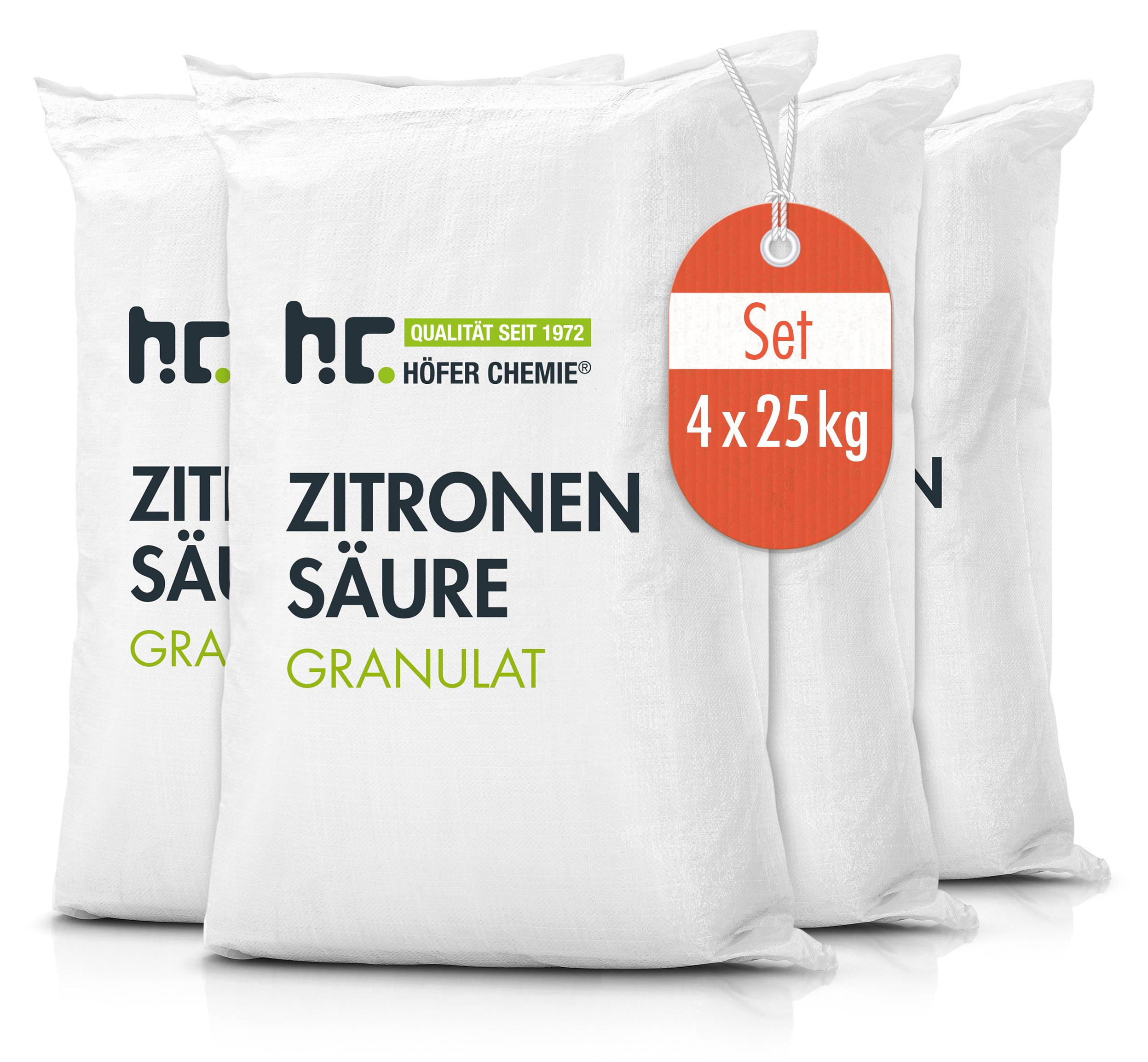 4x25 kg Zitronensäure Granulat in Lebensmittelqualität - Konservierungsstoff, Säureregulator