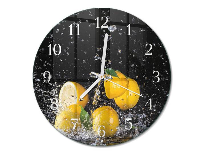 Tulup Wanduhr fi30 cm - Zitronen, Gelb, Glas, Rund, 30x30x0.4 cm, Dekoration, Uhren, Wanduhren