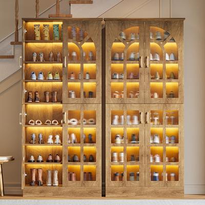Lee Tall Accent Storage Cabinet with LED Lights, 4 Doors and 8 Tiers