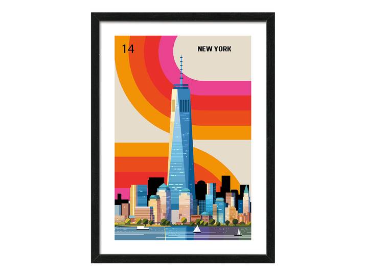 Bild NewYork Retro Glas: Floatglas Rahmen: Mitteldichte Holzfaserplatte MDF , foliert Rot/Orange/Gelb/Grau 55 x 75 x 3cm