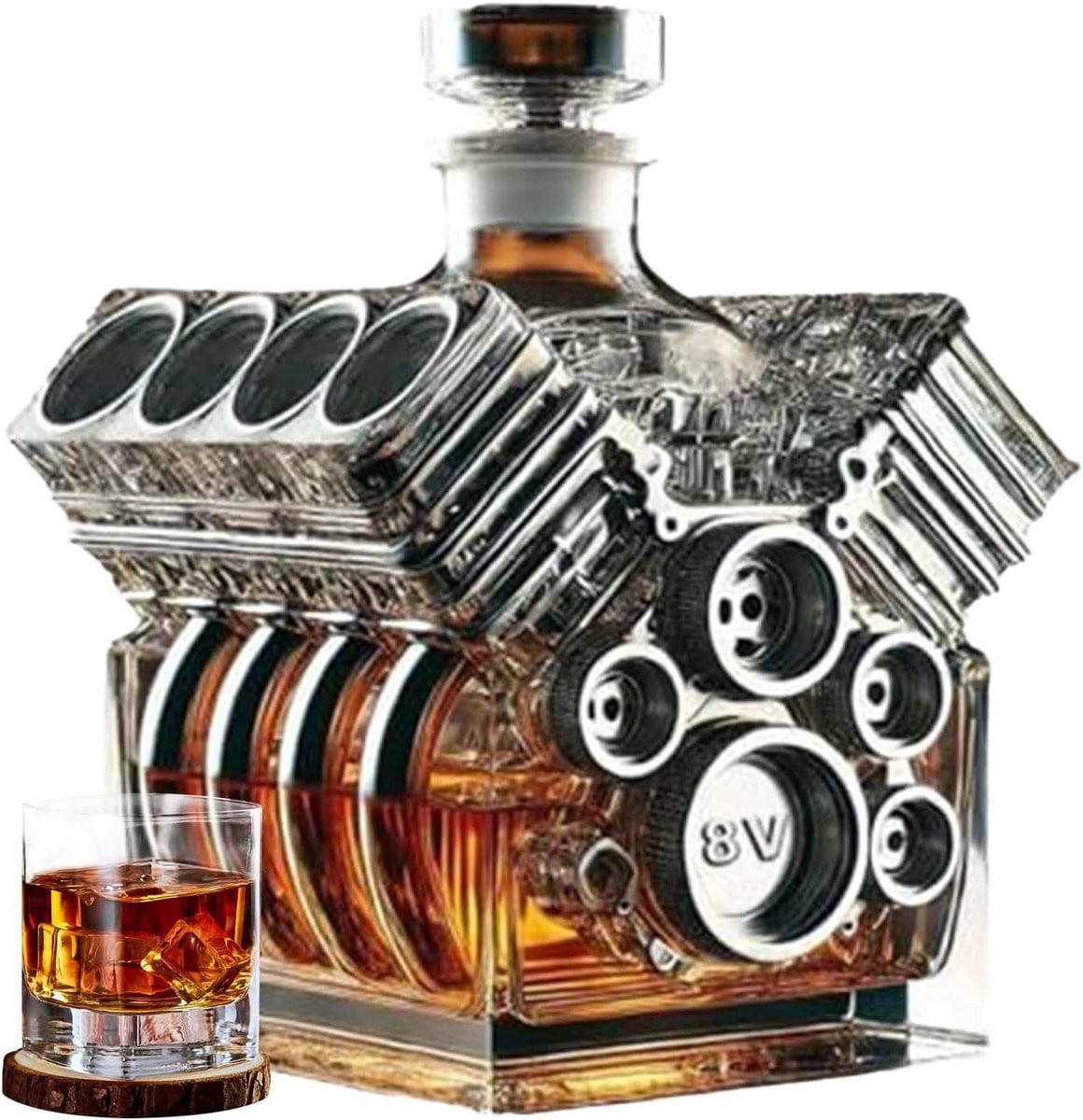 Whisky karaf met V8 motor design voor bar decoratie, Breedte: 16,6 cm