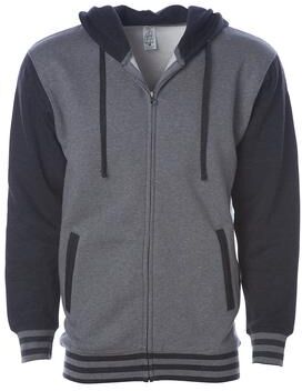 Independent Trading Co. IND45UVZ Varsity Zip Hood T-Shirt in Gunmetal Heather/Charcoal Heather size 3XL   Cotton/Polyester Blend