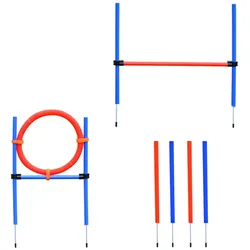 Agility-Übungs-Set Slalom-Hürden-Sprungring 3 in 1 Hundesport Trainingsplatz PE Blau+Rot