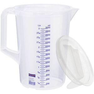 Hünersdorff Messbecher 938090, aus Kunststoff, mit ml / Liter Skala, mit Deckel, hitzebeständig, 3 Liter