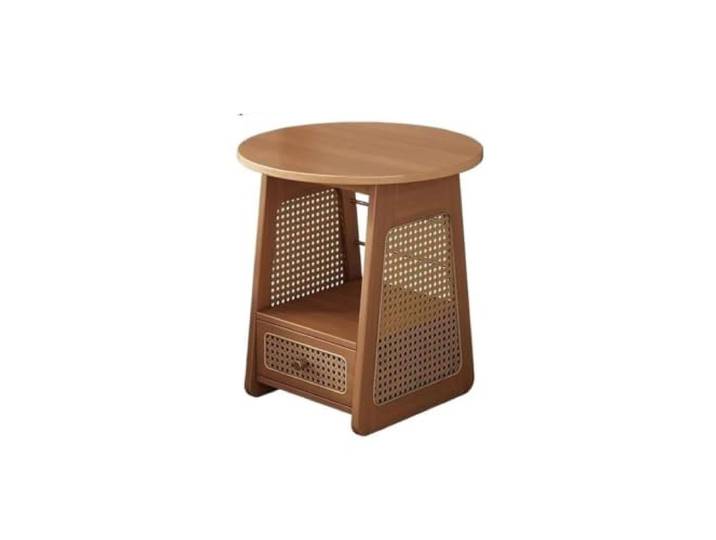 LXLAEOANG Vintage-Nachttisch Aus Massivholz-Rattan Aufbewahrungs-Ecktisch im mittelalterlichen Stil(50x51.5cm A2)