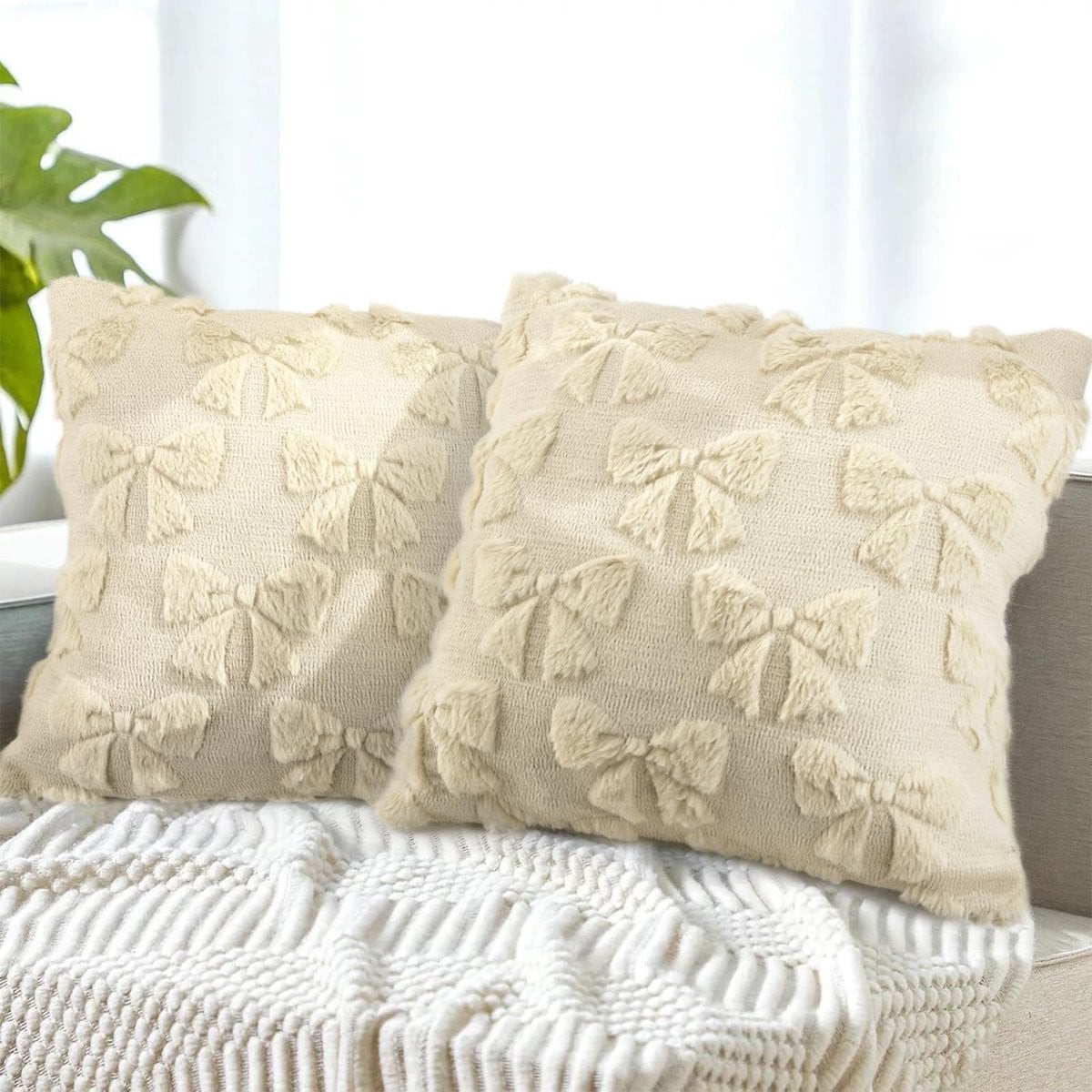 Solidchoice Set van 2 Decoratieve Pluche Kussenhoezen, 45 x 45 cm