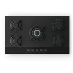 Velaire Gaskochfeld   5-flammig mit elektrischer Zündung   Erdgas- & LPG-kompatibel   10400W   90cm Schwarz 90 cm