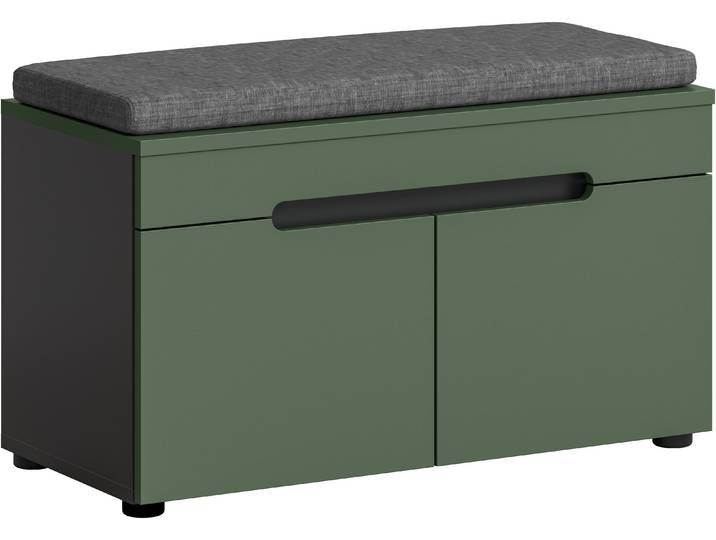 Sitzbank HOME AFFAIRE REHAT, TOPSELLER, Breite 80cm, 2 Türen, 2 Fächer inkl. Sitzkissen , grün (basalt grau, smoke grün), B:80cm H:45cm T:37cm, FSC-zertifizierter Holzwerkstoff, Sitzbänke, Sitzbank, Garderobenbank, Flurbank, Dielenbank, Bank mit Stauraum, Bank