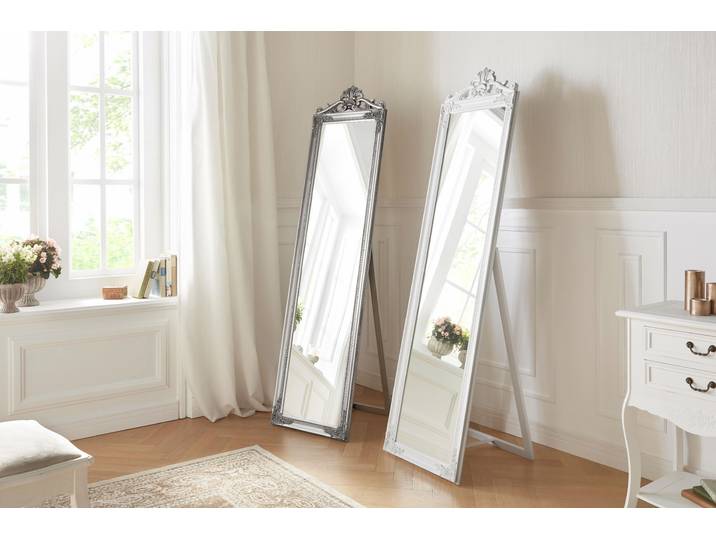 Dekospiegel GOODPRODUCT King, Ganzkörperspiegel Barock Antikstil , silber (silberfarben), B:45cm H:180cm T:6cm, Glas, Spiegel, Dekospiegel, Standspiegel mit aufwendigen Verzierungen, HxB: 180x45 cm