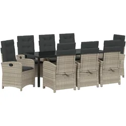 vidaXL 9-teiliges Gartenset mit Kissen Hellgrau Poly-Rattan