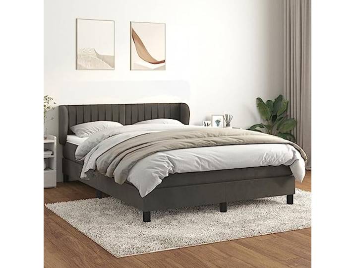 RJPLMFV Bettgestell, Matratze, Velours, Dunkelgrau, 140 x 200 cm Verstellbarer Kopf, Taschenfedern, mittelfest, Matratzenschoner inklusive