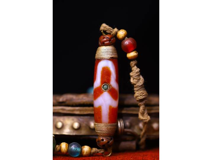 Collection de temple tibétain de 3 pouces, ancienne Agate naturelle, filigrane, mosaïque, perles gZi, Six proverbes de caractères, perles Dzi, pendentif amulette
