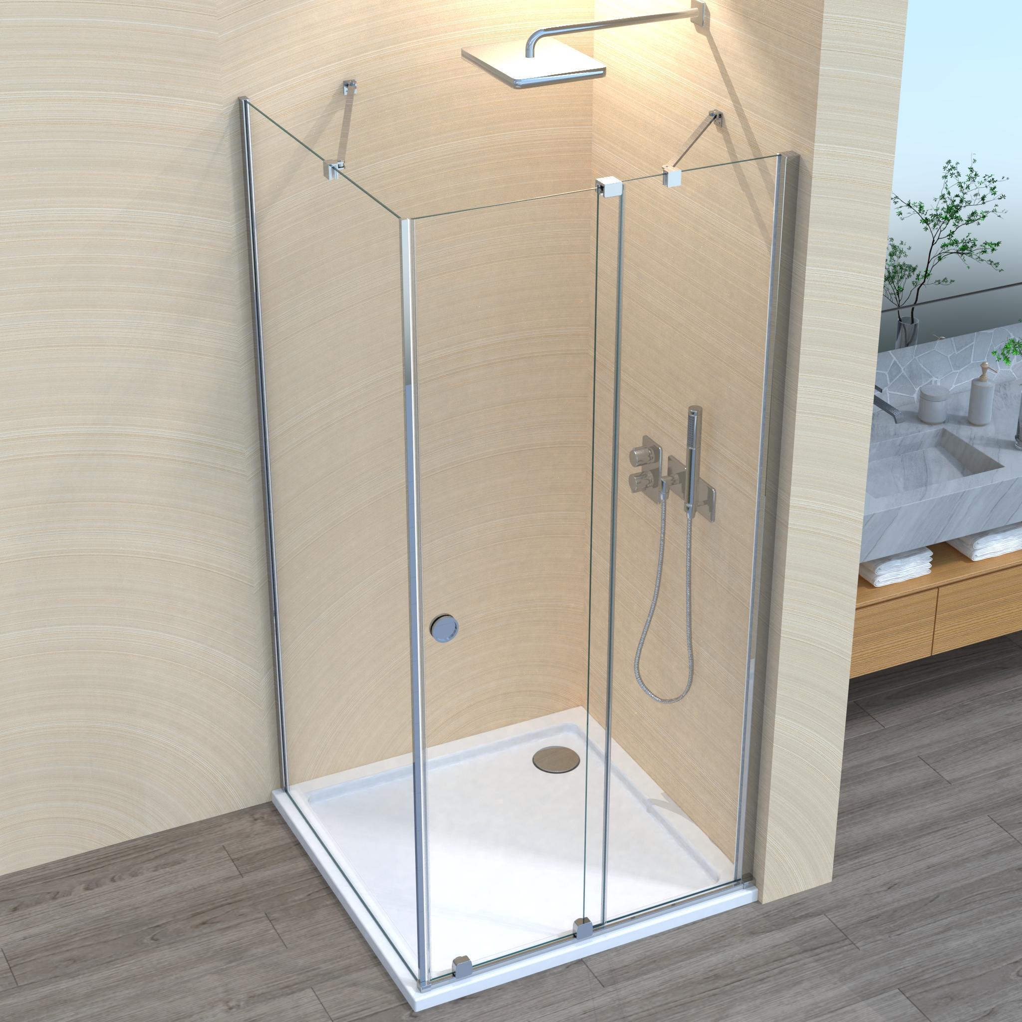 LEMMO Movable Duschkabine Schiebetuer Nano Glas Eckeinstieg Duschwand (Tür)120X (Wandseite)75x185cm