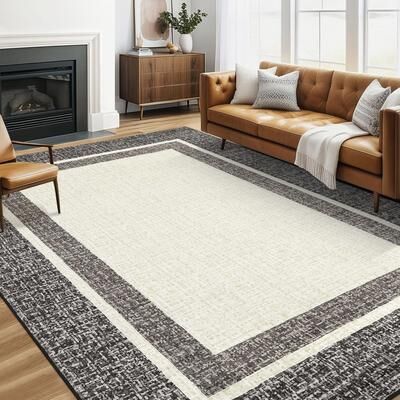 Garvee Washable Modern Border Low Pile Non Slip Area Rug