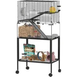 PawHut Hamsterkäfig mit Rollen 3 Etagen Nagerkäfig Kleintierkäfig mit Röhrensystem