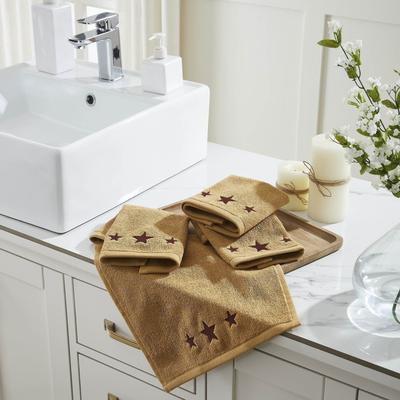 VHC Brands Burgundy Stars Tan Washcloth Set of 4 12x12